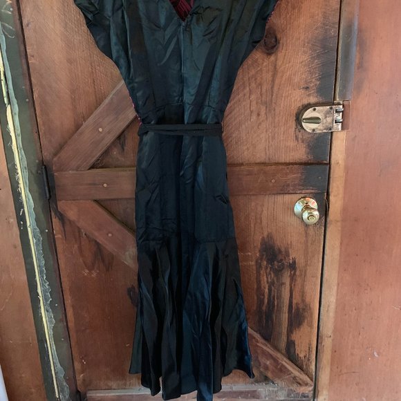 FAB 80s Pink Black Tropical Structural Midi Dress - Picture 5 of 7